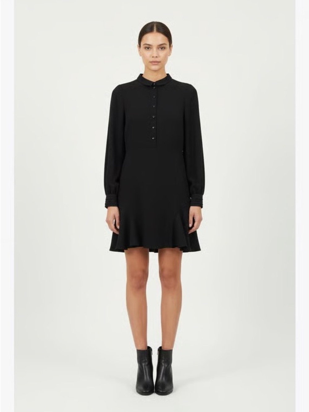 Sezane Black Collared Button Cottagecore Black Mini Dress
